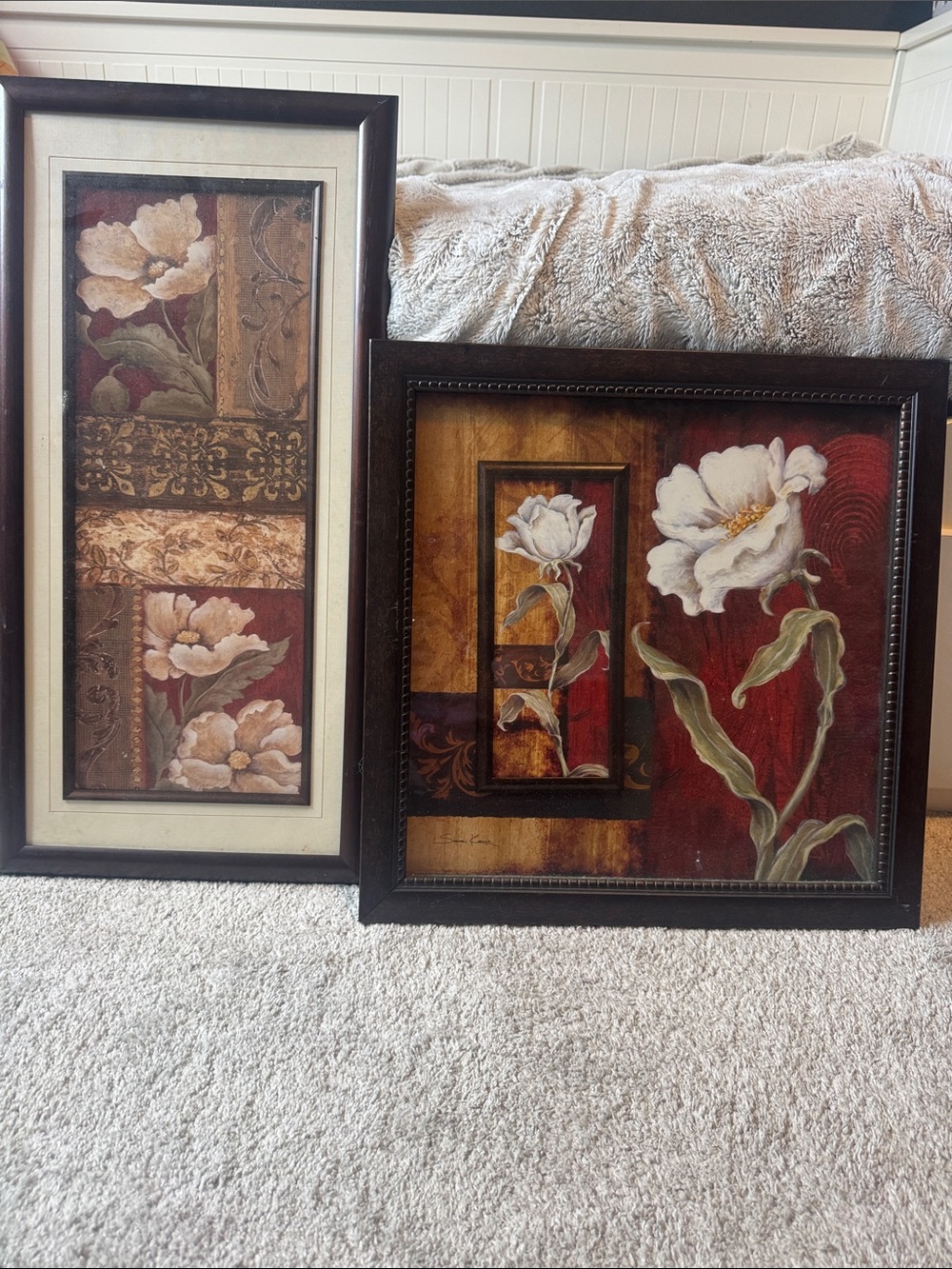 Floral Wall Art Prints in Red, Cream, and Brown – Set of 2